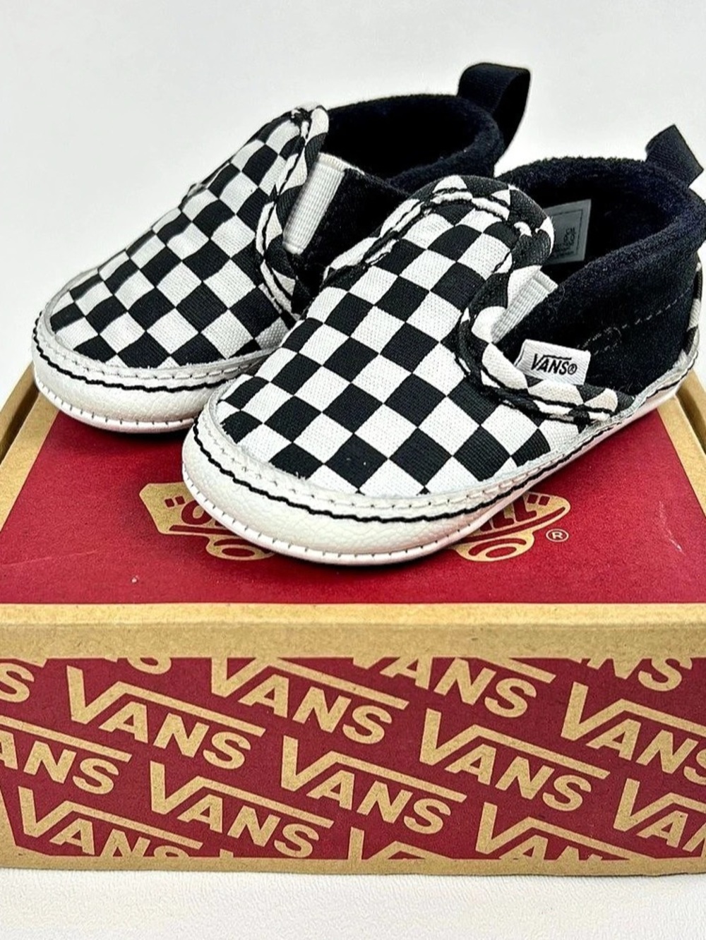 VANS Slip-On v Crib Checkerboard Shoes Black/White Infant Size 2C New In Box